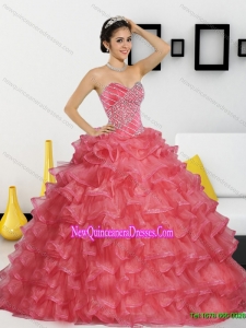 2015 Custom Made Sweetheart Quinceanera Dresses with Appliques and Ruffled Layers