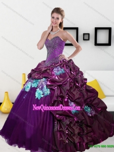 2015 Custom Made Sweetheart Quinceanera Dresses with Pick Ups and Appliques
