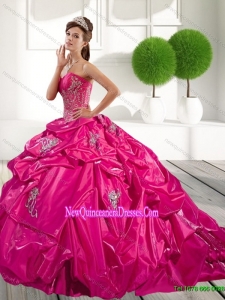 2015 Elegant Appliques and Pick Ups Quinceanera Dress in Hot Pink
