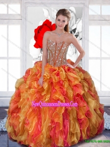 2015 Multi Color Sweet 16 Dress with Beading and Ruffles
