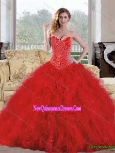 2015 New Style Sweetheart Red Quinceanera Dresses with Appliques and Ruffles