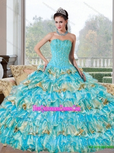 Custom Made Beading and Ruffled Layers Sweetheart Quinceanera Dresses for 2015