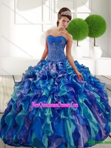 Custom Made Sweetheart 2015 Quinceanera Gown with Appliques and Ruffles