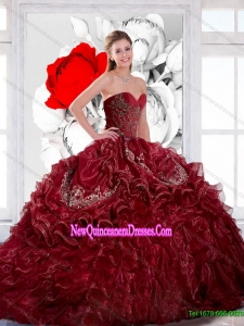 Custom Made Sweetheart Wine Red 2015 Quinceanera Dress with Appliques and Ruffles