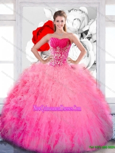 Elegant Strapless 2015 Quinceanera Gown with Ruffles and Appliques