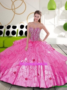 New Style Beading and Embroidery Hot Pink Quinceanera Dresses for 2015