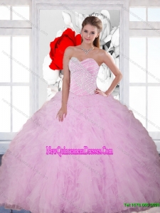 2015 Fashionable Beading and Ruffles Sweetheart Quinceanera Dresses in Baby Pink