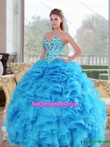 2015 Fashionable Sweetheart Baby Blue Quinceanera Dresses with Beading and Ruffles