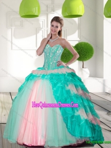 2015 Luxurious Beading and Ruffled Layers Quinceanera Gowns in Multi Color