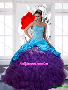 Classical Beading and Ruffles 2015 Multi Color Quinceanera Dresses with Pick Ups