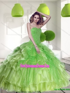 Classical Spring Green 2015 Quinceanera Dress with Beading and Ruffles