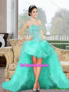 Luxurious 2015 High Low Dama Dresses with Appliques and Ruffles