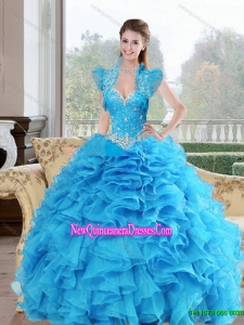 Luxurious Beading and Ruffles Sweetheart 2015 Quinceanera Dresses in Baby Blue