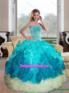 Luxurious Sweetheart Multi Color 2015 Quinceanera Gown with Appliques and Ruffles