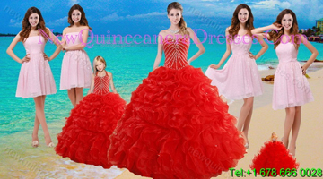 2015 Ruffled Red Quinceanera Dress and Baby Pink Strapless Prom Dresses and Halter Top Beaded Little Girl Dress