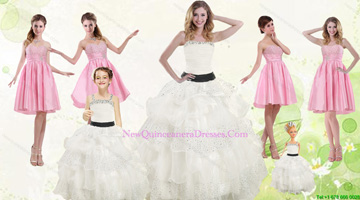White Strapless Beading Quinceanera Dress and Baby Pink Short Beading Prom Dresses and Affordable Little Girl Pageant Dress with Beading and Ruffles