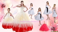 Multi Color Strapless Beading Quinceanera Dress and White Strapless Ruching Prom Dresses and Halter Top Beading Little Girl Dress