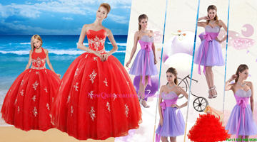 Elegant Red Sweetheart Quinceanera Dress and Sash and Beading Short Dama Dresses and Halter Top Red Little Girl Dress