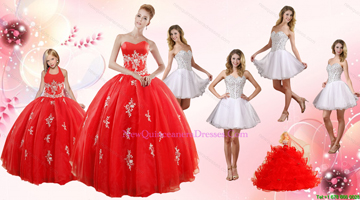 Red Ball Gown Appliques Quinceanera Dress and Short Beading White Dresses and Red Halter Top Little Girl Dress