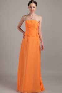 Orange Strapless Floor-length Chiffon Beading Dama Dresses for Quinceanera