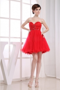 Beading Sweetheart Tulle Mini-length A-Line Red Dama Dress