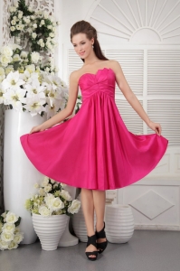 Discount Empire Strapless Knee-length Taffeta Rush Hot Pink Dama Dresses for Quinceanera