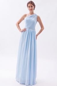 Empire One Shoulder Floor-length Chiffon Beading Dama Dresses for Quinceanera