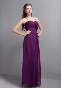 Purple Empire Straps Ankle-length Chiffon Hand Made Flower Dama Dresses