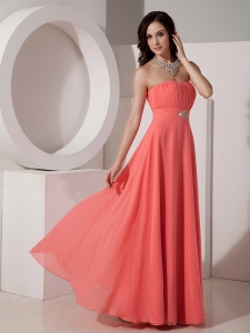 Watermelon Empire Strapless Floor-length Chiffon Beading Quinceanera Dama Dresses