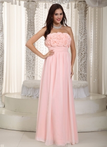 Baby Pink Empire Strapless Floor-length Chiffon Hand Made Flowers Quinceanera Dama Dresses