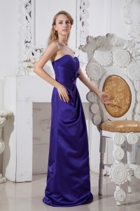 Purple A-line Sweetheart Floor-length Satin Hand Made Flowers Dama Dresses for Quinceanera