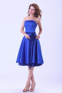 Royal Blue Dama Dress With Sash Tea-length Satin