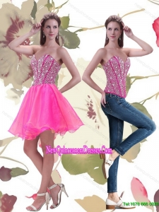 Cheap 2015 A Line Mini Length Hot Pink Prom Dress with Beading