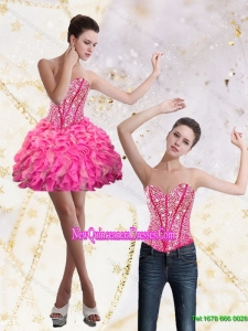 Cheap 2015 Sweetheart Mini Length Prom Dress with Beading and Ruffles