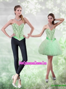 Romantic Beading and Ruffles Apple Green Dama Dresses for 2015