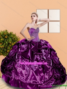 2015 Classical Beading and Pick Ups Sweetheart Quinceanera Dresses in Purple