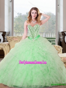 Classical Beading and Ruffles Sweetheart 2015 Quinceanera Dresses in Apple Green