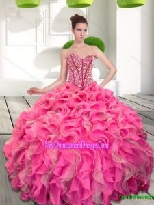 Custom Made Beading and Ruffles Sweetheart Quinceanera Dresses for 2015