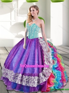 Custom Made Sweetheart Multi Color Quinceanera Dresses with Beading and Ruffles