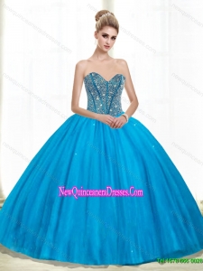 2015 Elegant Sweetheart Ball Gown Beading Quinceanera Dresses in Teal