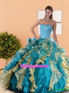 2015 Elegant Sweetheart Quinceanera Dress with Beading and Ruffles