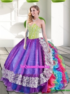 Elegant Multi Color Sweetheart Beading and Ruffles 2015 Quinceanera Dresses