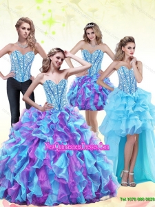 2015 New Style Beading and Ruffles Sweetheart Quinceanera Dresses in Multi Color