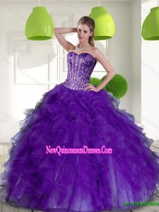 Fashionable Beading and Ruffles Sweetheart 2015 Quinceanera Dresses in Purple