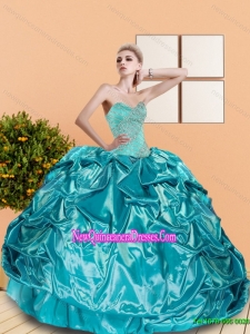 2015 New Style Sweetheart Teal Quinceanera Dresses with Beading and Pick Ups