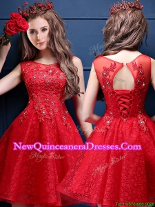 2016 Classical Scoop Red Dama Dress with Appliques and Beading