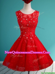 2016 Popular Scoop Red Short Dama Dress with Beading and Appliques