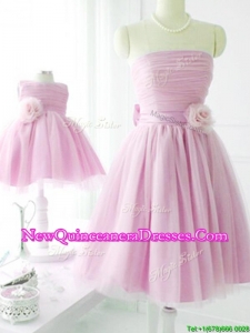 New Arrivals Strapless Baby Pink Dama Dress with Handcrafted Flower