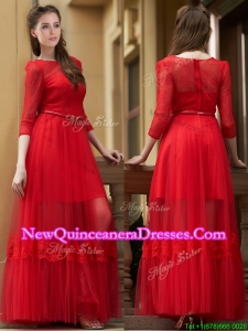 2016 Cheap Empire Bateau Belted and Applique Dama Dress in Ankle Length