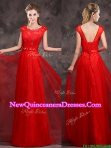 2016 Hot Sale Scoop Red Dama Dress with Beading and Appliques